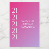 Trendy Modern Bold Pink Gradient 21st Birthday Wijn Etiket (Enkel label)