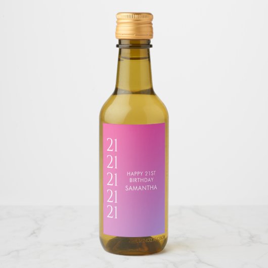 Trendy Modern Bold Pink Gradient 21st Birthday Wijn Etiket (Voorkant)