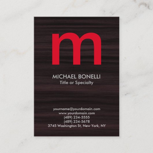 Trendy modern-bruin-houtmonogram visitekaartje (Voorkant)