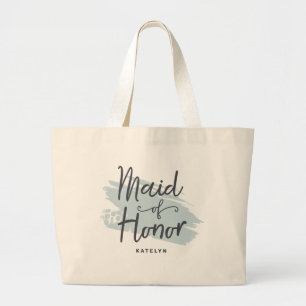 Trendy Modern Brush Stroke Monogram Maid of Honor Grote Tote Bag
