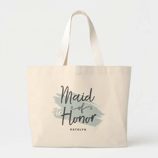 Trendy Modern Brush Stroke Monogram Maid of Honor Grote Tote Bag (Voorkant)