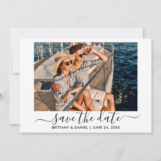 Trendy Modern Calligrafie-script Foto Save The Date (Voorkant)