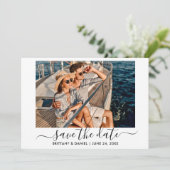 Trendy Modern Calligrafie-script Foto Save The Date (Staand voorkant)