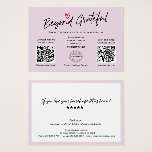 Trendy Modern Calligraphy Paars QR code gift card Visitekaartje (Voorkant /achterkant)