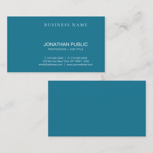 Trendy Modern Calligraphy Script Turquoise Plain Visitekaartje (Voorkant / Achterkant)