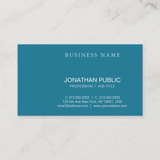Trendy Modern Calligraphy Script Turquoise Plain Visitekaartje (Voorkant)