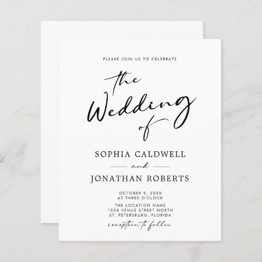 Trendy Modern Calligraphy Wedding Invitation (Voorkant / Achterkant)