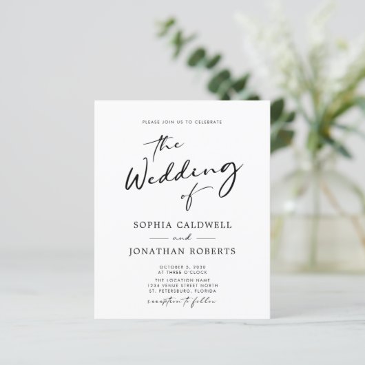 Trendy Modern Calligraphy Wedding Invitation (Staand voorkant)