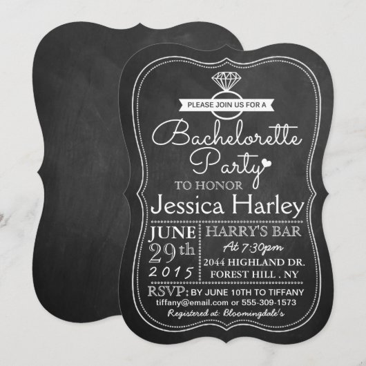 Trendy Modern Chalkboard Bachelorette Party Kaart (Voorkant / Achterkant)