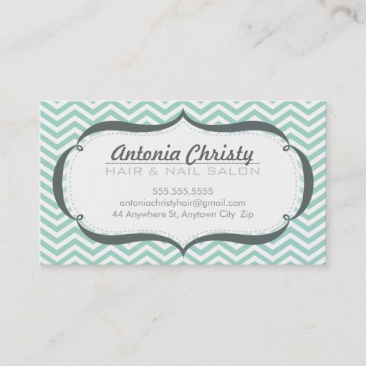 TRENDY modern chevron patroon bord mint groen grij Visitekaartje (Voorkant)