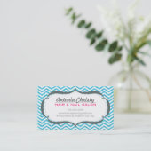 TRENDY modern chevron patroon faux aqua glitter Visitekaartje (Staand voorkant)