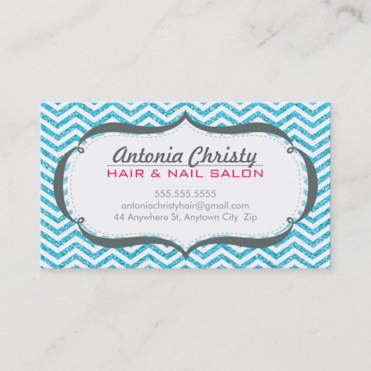 TRENDY modern chevron patroon faux aqua glitter Visitekaartje (Voorkant)