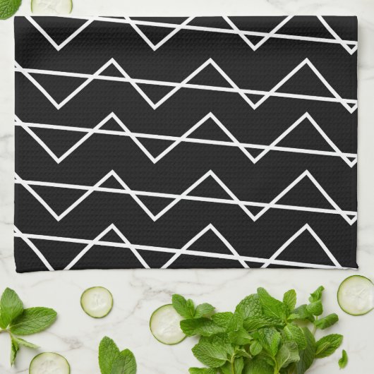Trendy Modern Chevron Stripe Black en White Theedoek (Gevouwen)