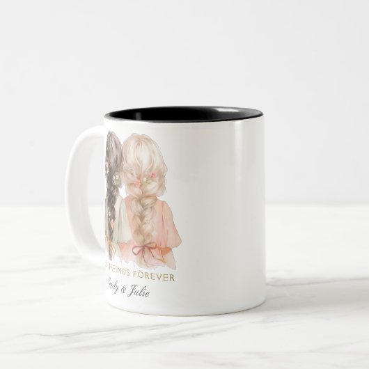 Trendy Modern Chic Beste Vrienden BFF Custom Photo Tweekleurige Koffiemok (Voorkant links)