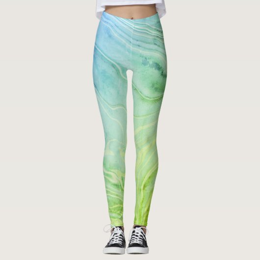 Trendy modern chique groen marmer leggings (Voorkant)