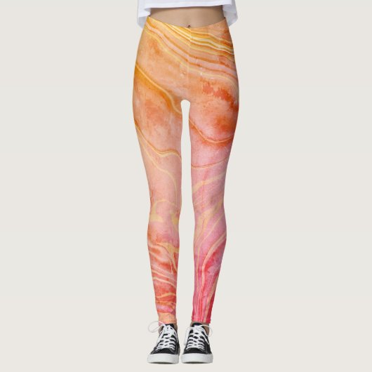 Trendy modern chique sinaasappel marmer leggings (Voorkant)