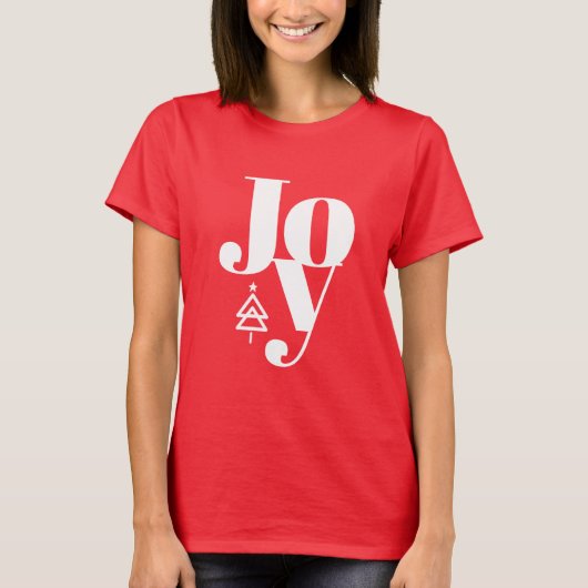 Trendy Modern Christmas Tree Joy Red T-shirt (Voorkant)