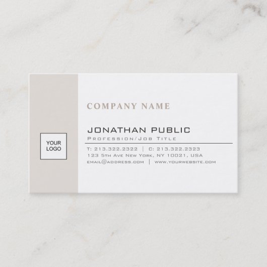 Trendy Modern Company Logo beige White Simple Visitekaartje (Voorkant)