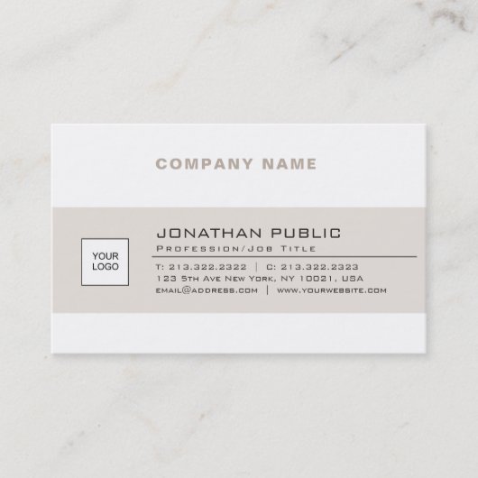 Trendy Modern Company Logo beige White Smart Plain Visitekaartje (Voorkant)