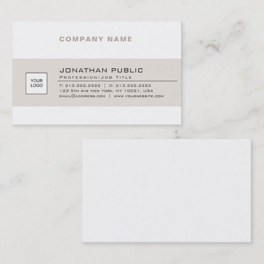 Trendy Modern Company Logo beige White Smart Plain Visitekaartje (Voorkant / Achterkant)