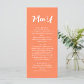 Trendy Modern Coral Orange Wedding Dinner Menu (Staand voorkant)