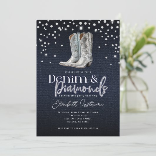 Trendy Modern Denim Diamonds Bachelorette Party Kaart (Staand voorkant)