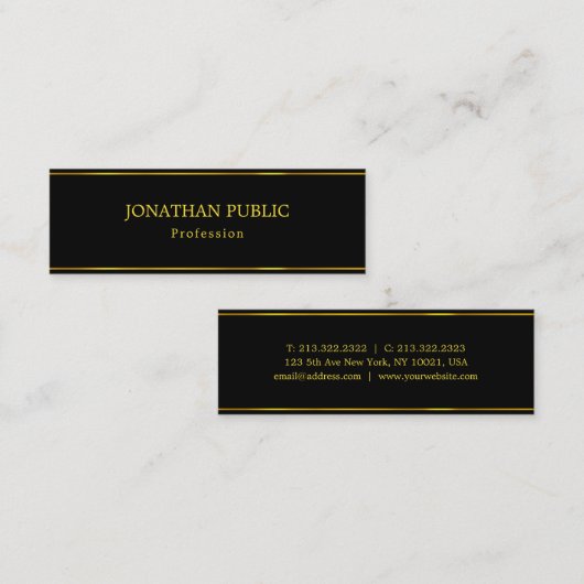 Trendy Modern Design Elegante Zwart Goud Sjabloon Mini Visitekaartje (Voorkant / Achterkant)