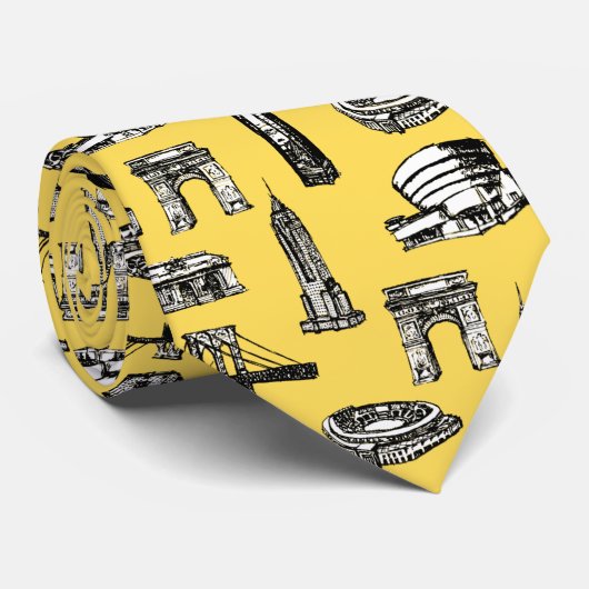 Trendy modern design stedenpatroon man geel stropdas (Opgerold)
