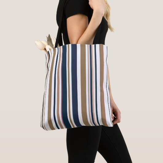 Trendy Modern Donkerblauw en Gouden Strepen Tote Bag (Dichtbij)