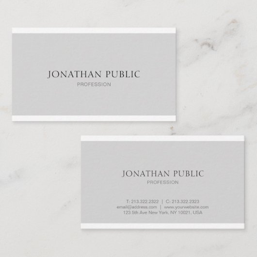 Trendy Modern Eenvoudig Elegant Grijs Wit Ontwerp Visitekaartje (Voorkant / Achterkant)