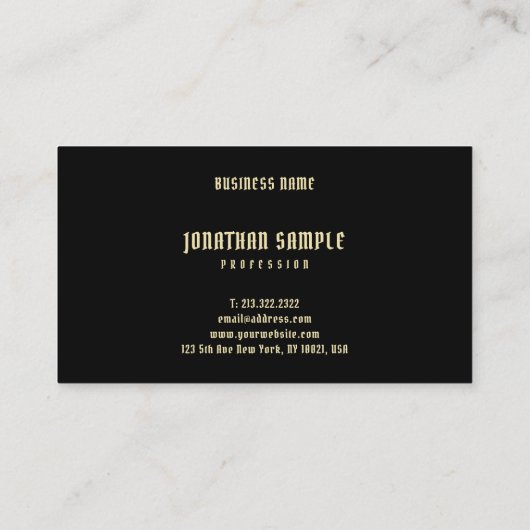 Trendy Modern Eenvoudig Ontwerp Elegant Zwart Goud Visitekaartje (Achterkant)