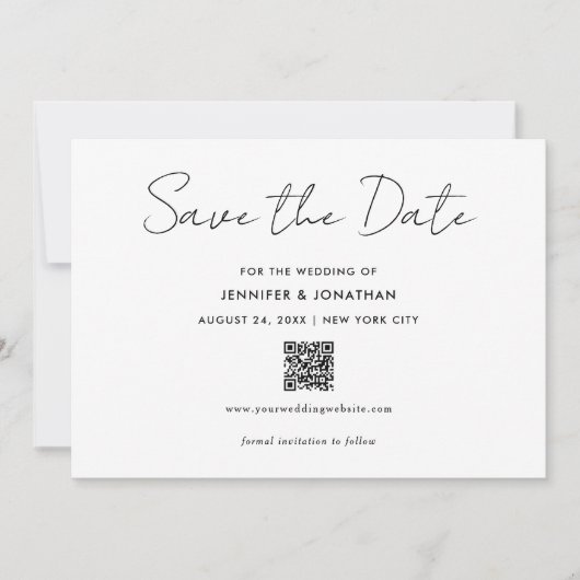 Trendy Modern Eenvoudig Zwart En Wit Handgeschreve Save The Date (Voorkant)