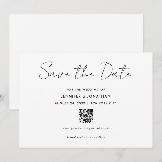 Trendy Modern Eenvoudig Zwart-Wit Handgeschreven Save The Date (Voorkant / Achterkant)