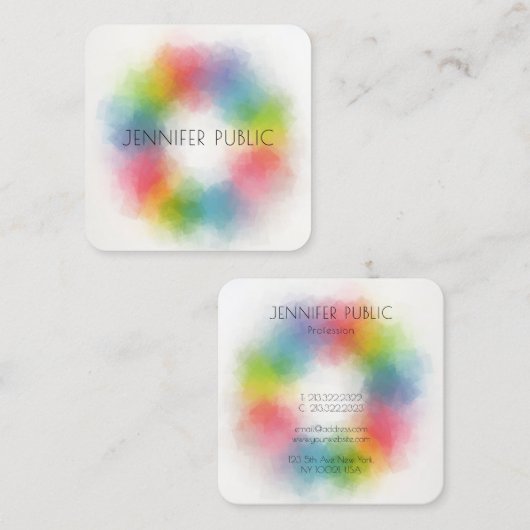 Trendy Modern Elegant Abstracte regenboogkleuren Vierkante Visitekaartje (Voorkant / Achterkant)