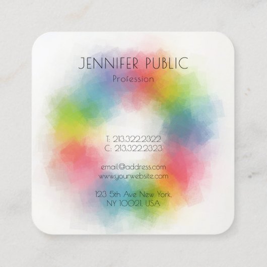 Trendy Modern Elegant Abstracte regenboogkleuren Vierkante Visitekaartje (Achterkant)