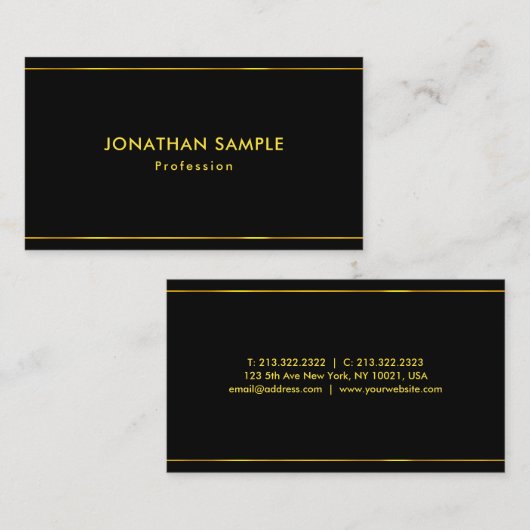 Trendy Modern Elegant Artistic Black Gold Plain Visitekaartje (Voorkant / Achterkant)