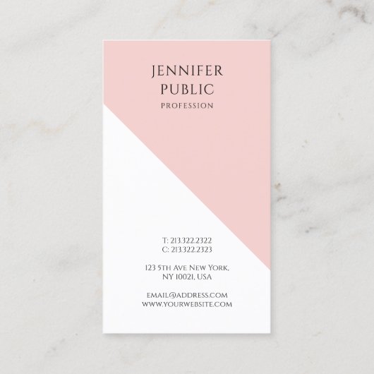 Trendy Modern Elegant Blush Pink Eenvoudige Sjablo Visitekaartje (Achterkant)