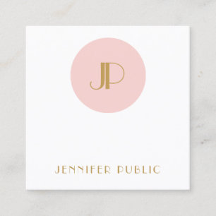 Trendy Modern Elegant Blush Pink Gold Monogram Vierkante Visitekaartje