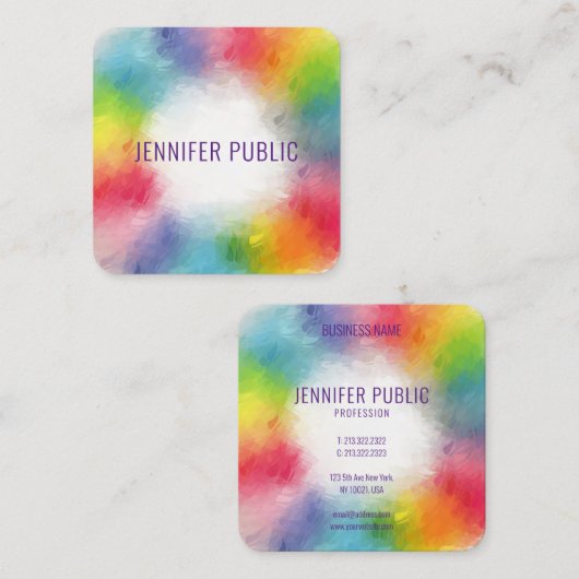 Trendy Modern Elegant Colorful Sjabloon Vierkante Visitekaartje (Voorkant / Achterkant)