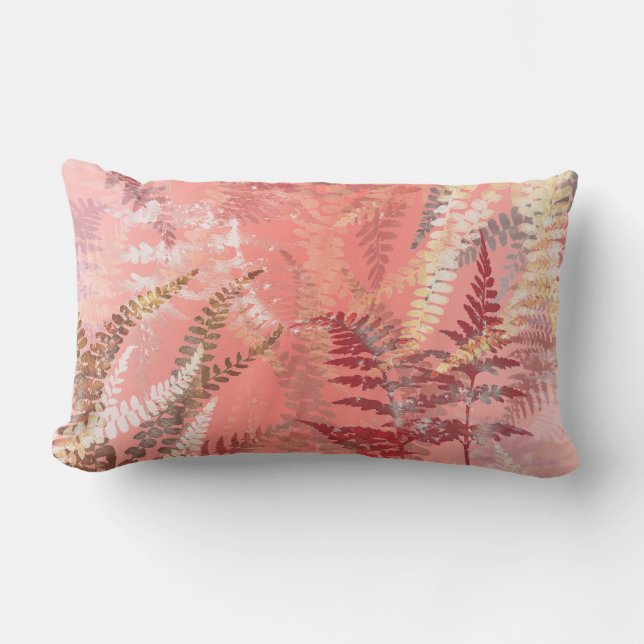 Trendy Modern Elegant Coral Pink Fern Leaves Kussen (Voorkant)