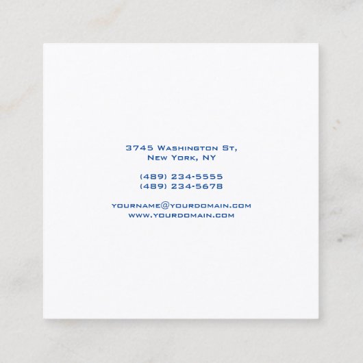 Trendy Modern Elegant Deep Blue White Manager Vierkante Visitekaartje (Achterkant)