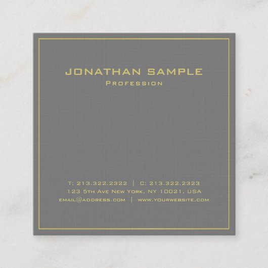 Trendy Modern Elegant Design Premium Linnen Deluxe Vierkante Visitekaartje (Voorkant)