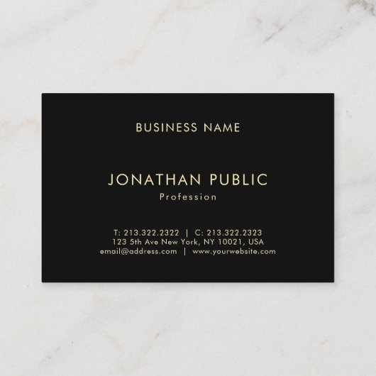 Trendy Modern Elegant Gouden Naam Zwart Sjabloon Visitekaartje (Achterkant)