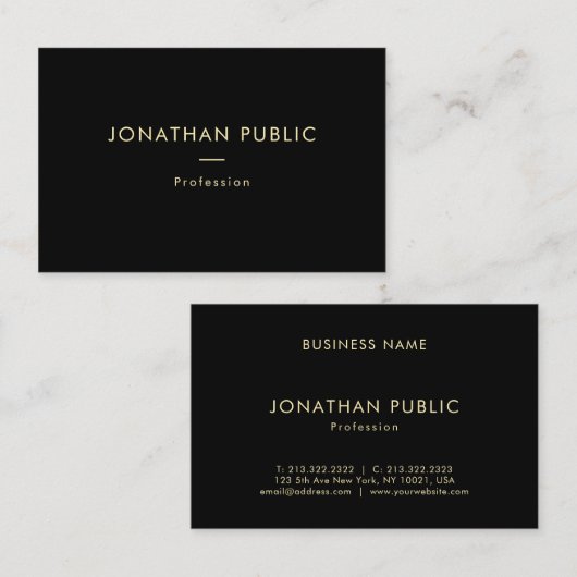 Trendy Modern Elegant Gouden Naam Zwart Sjabloon Visitekaartje (Voorkant / Achterkant)