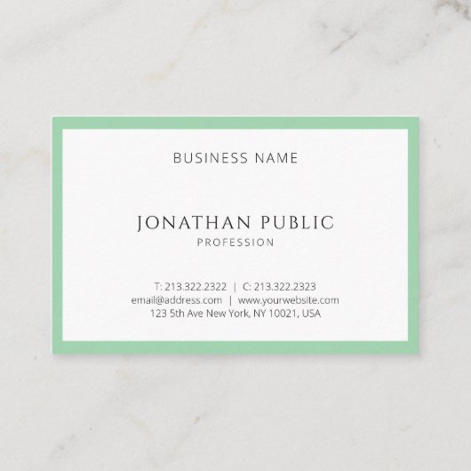 Trendy Modern Elegant Green White Simple Sjabloon Visitekaartje (Achterkant)