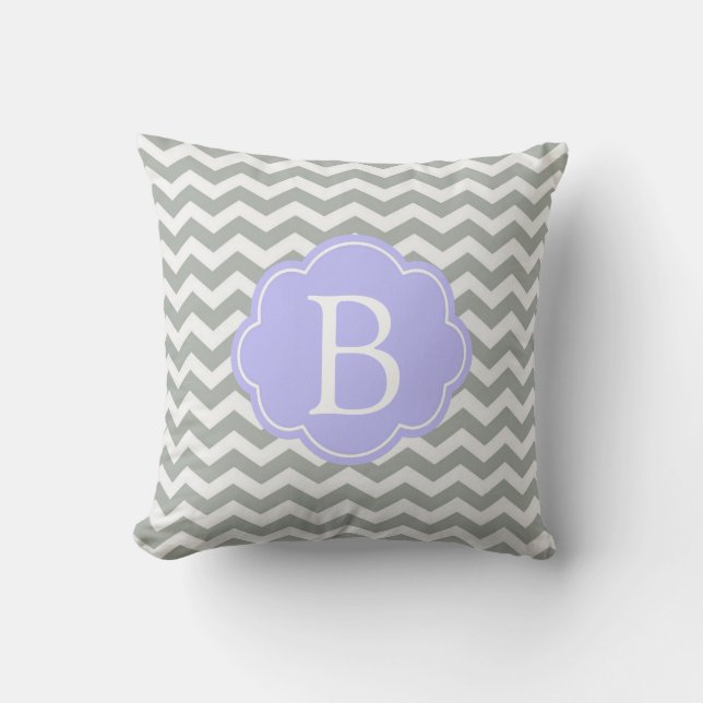 Trendy, modern, elegant grijs chevron monogram kussen (Voorkant)
