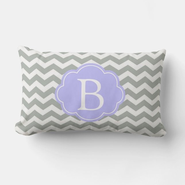 Trendy, modern, elegant grijs chevron monogram kussen (Voorkant)