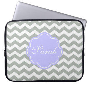 Trendy, modern, elegant grijs chevron monogram laptop sleeve
