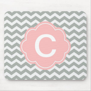 Trendy, modern, elegant grijs chevron monogram muismat