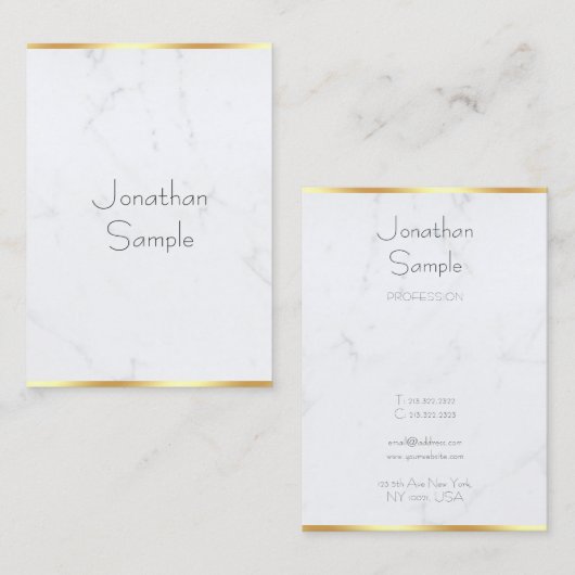 Trendy Modern Elegant Marmeren Gouden Tekst Sjablo Visitekaartje (Voorkant / Achterkant)